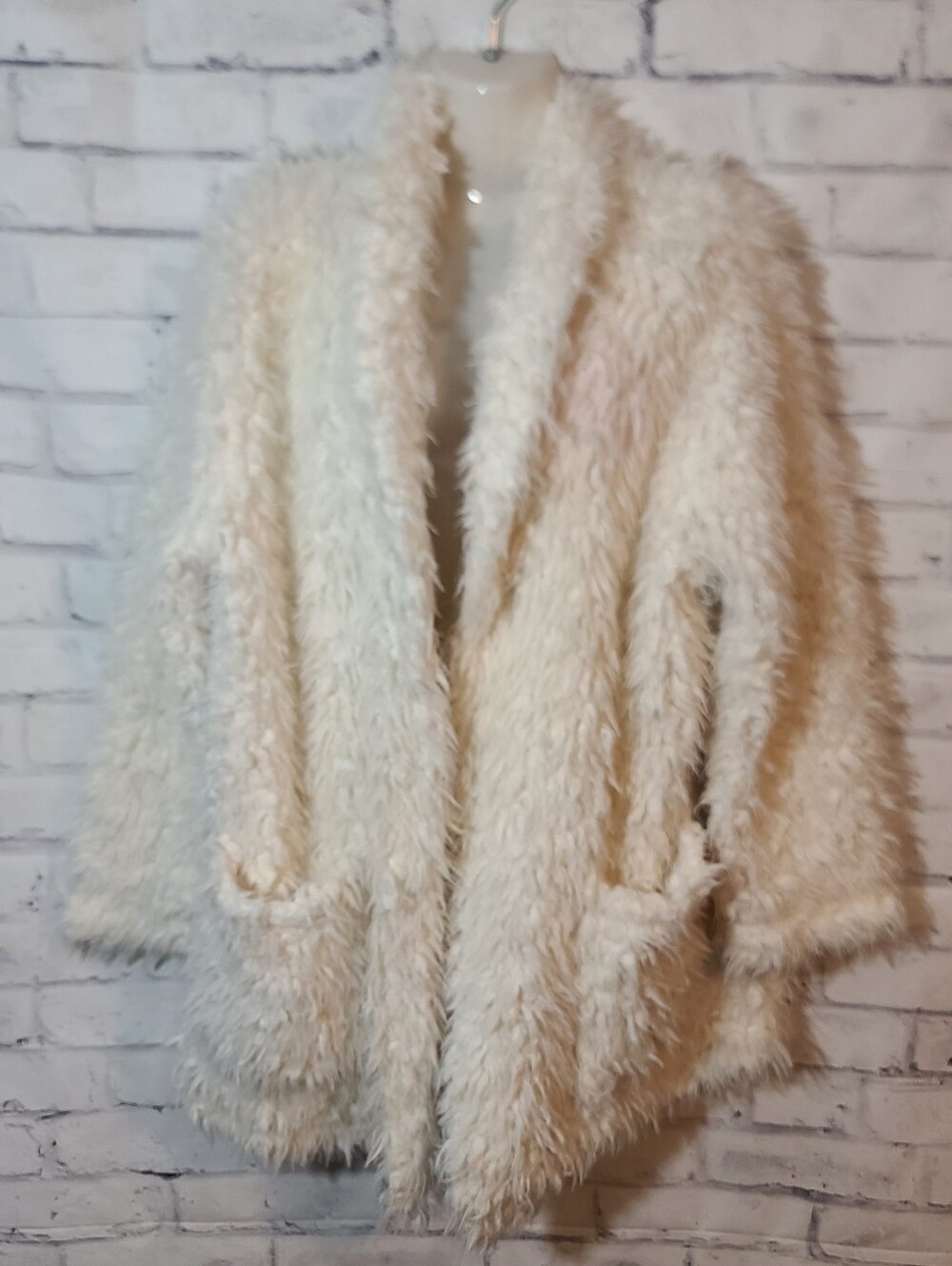 Aerie Ivory Open Front Collared Coatigan Jacket, Mid-Length, Sz M